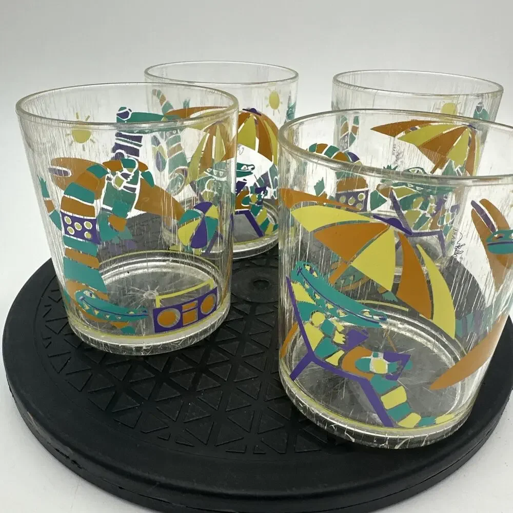 Vintage Set of 4 Retro 1990s Crocodile Splash Tumblers Plastic Cups